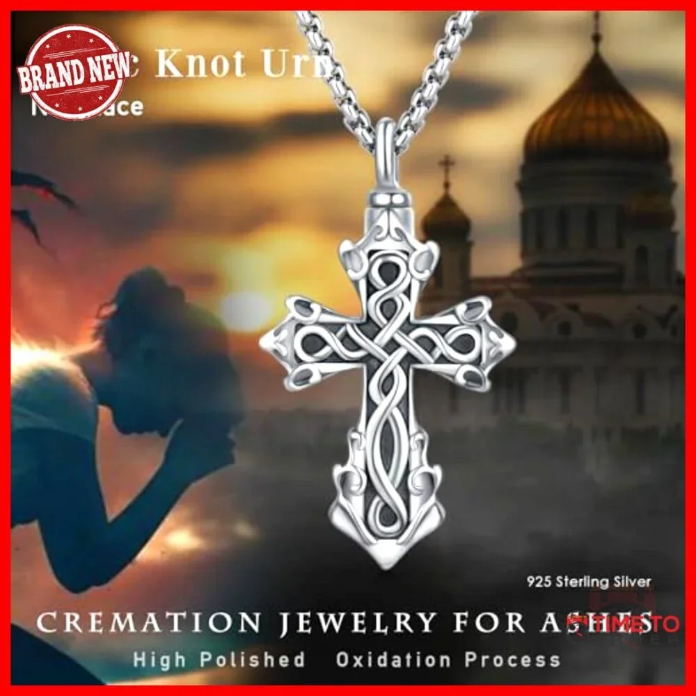 Sterling Silver Celtic Cross Urn Necklace Memorial Pendant for Ashes